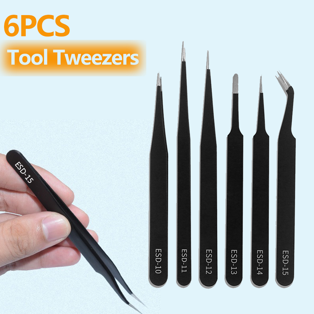 Soldering Iron Kit - 6pcs Precision Tweezers Set ESD Anti-Static