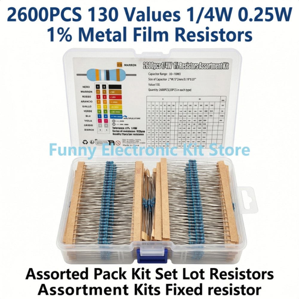 Resistor Kit 1 4W - 2600pcs Metal Film Resistors Assorted Pack