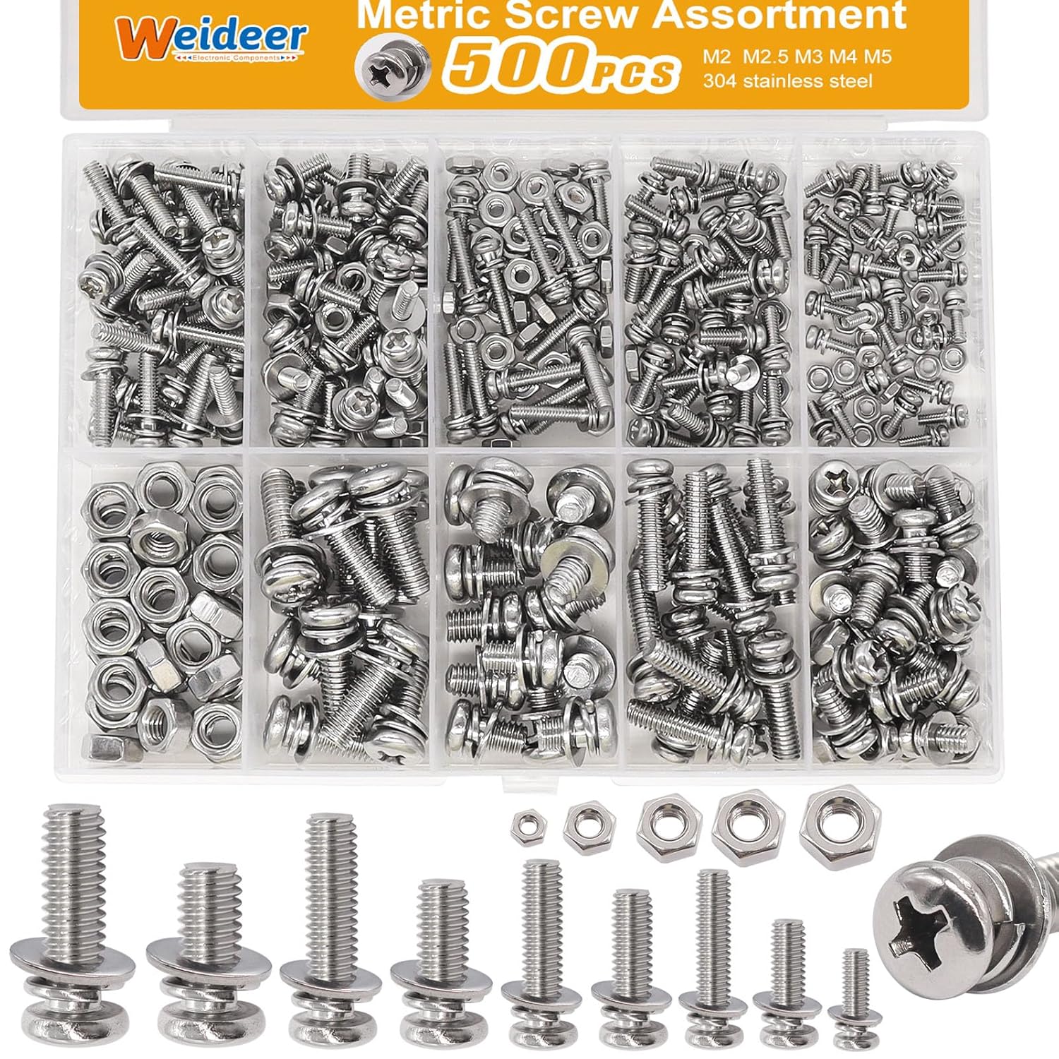 Diy Motorcycle Electronics - 500Pcs Nut and Bolt Assortment Kit,M2