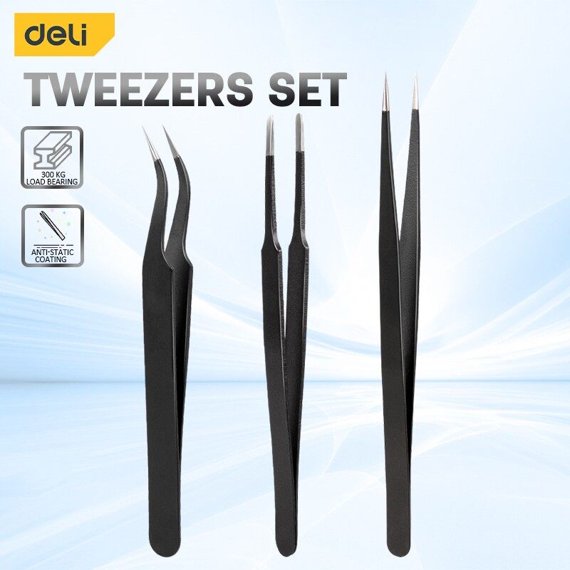 Soldering Iron Kit - Deli 3PCS Tweezers Set Upgraded Stainless