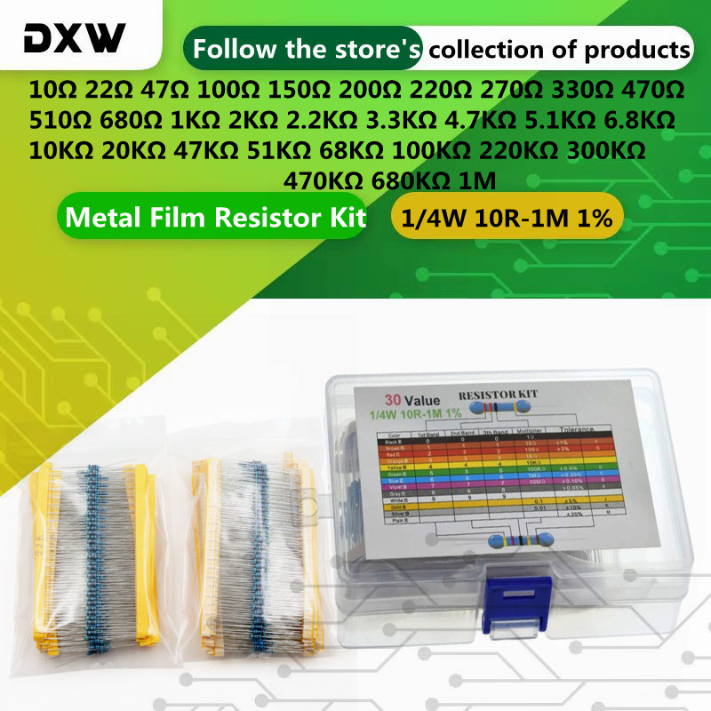 600PCS/Lot 1/4W 10R-1M Metal F - Resistor Kit 1 4W 리뷰 및 가격