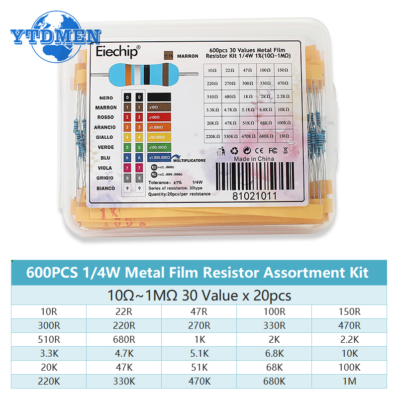 300-600PCS 1/4W Metal Film Res - Resistor Kit 1 4W 리뷰 및 가격